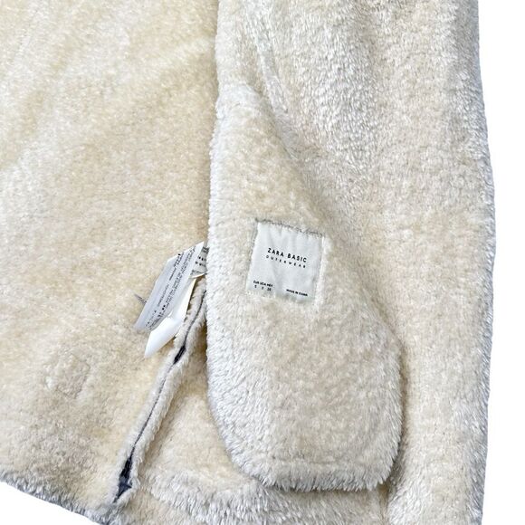 ZARA Outerwear Suede Effect Aviator Biker Sherpa Fur Lining Jacket Womens Small - Picture 7 of 7